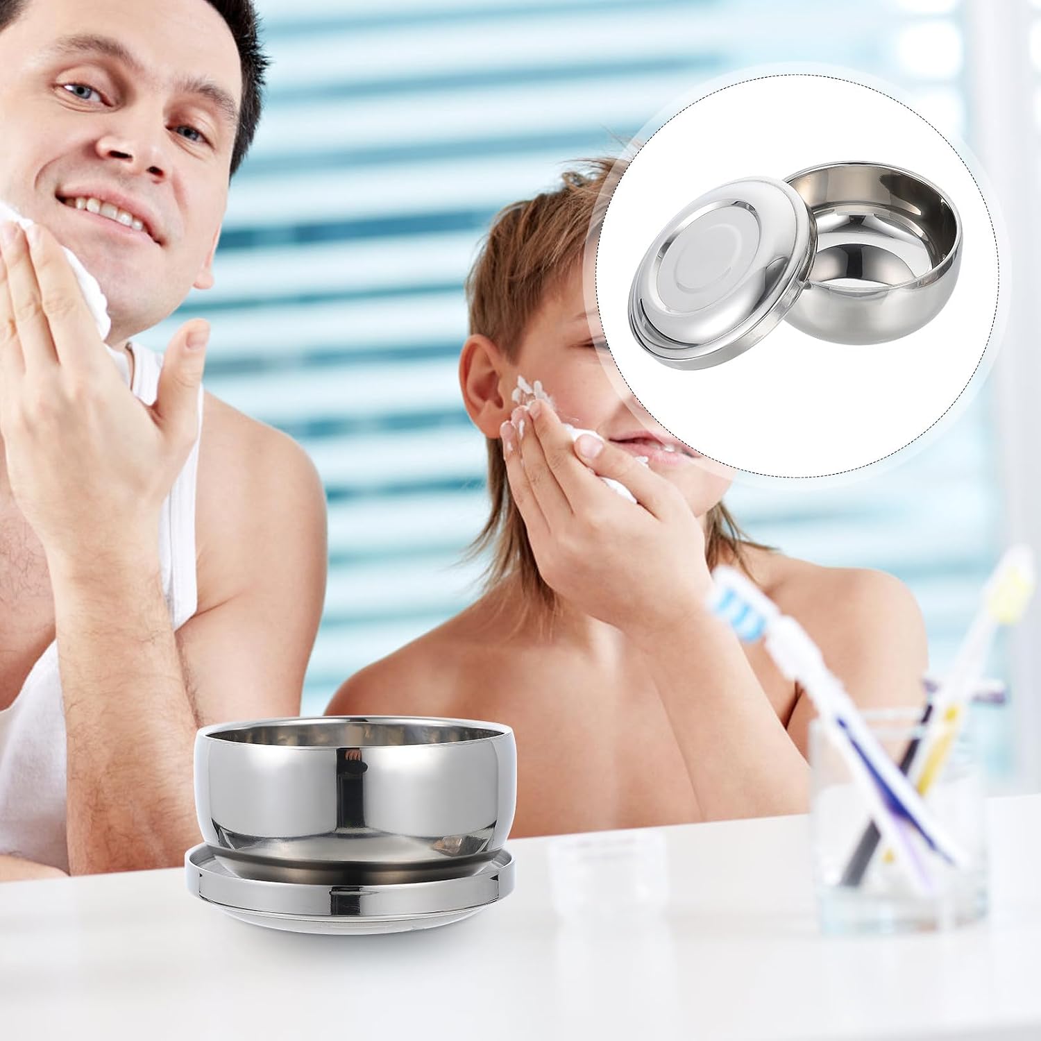Lurrose Stainless Steel Shaving Soap Bowl with Lid, Men's Shaving Cream Container, Practical Foaming Bowl for Home and Salon Use