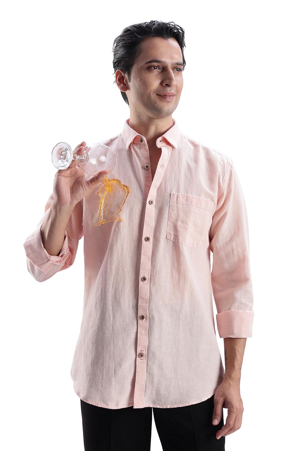 TURMS Men's Casual Solid Linen Shirt | Water Repellent | Anti Stain Anti Odor | Kansas Linen | Concealed Button Down Colla... - Review, Price and Buying Guide