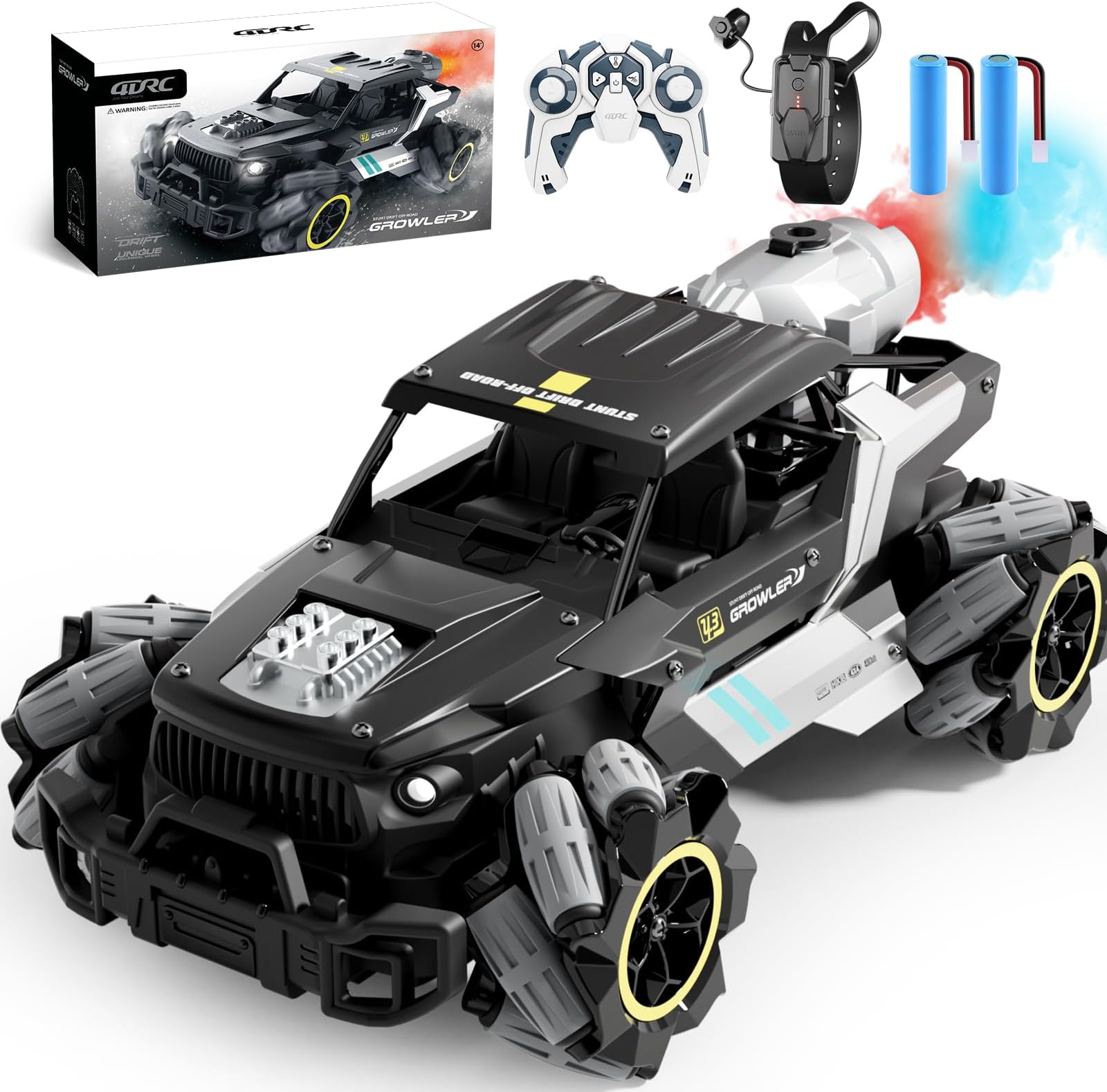 4DRC Y3 Remote Control Truck with Spray and Light, Dual Motors Off Road RC Car, 2.4Ghz 4WD 360° Rock Crawler,Hand Controlled Gesture, 35+ Min Play, Toy Vehicle for Boys Girls and Adults
