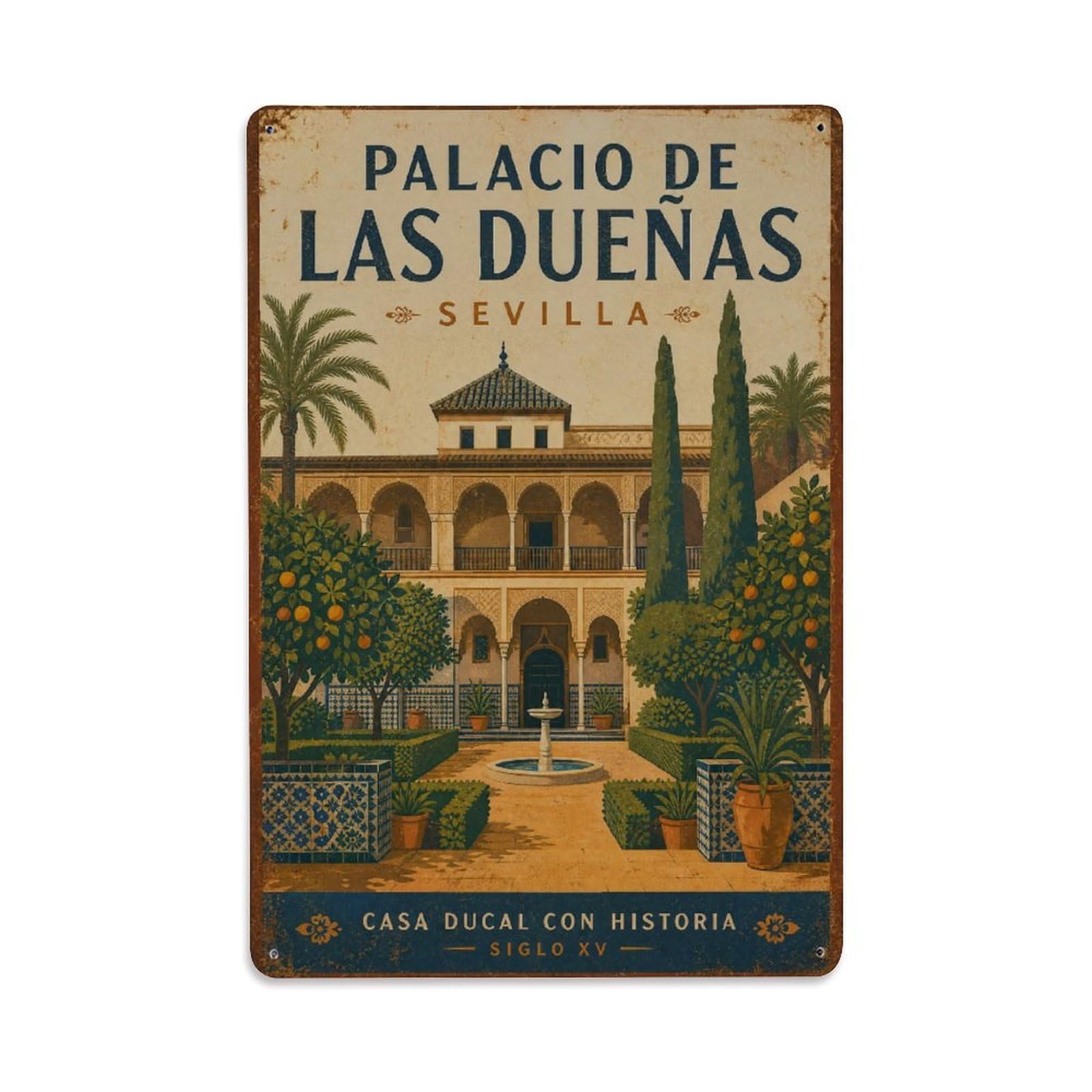 Huiyhb 8X12inch(20X30cm) Vintage Travel Palacio Duenas Seville Noble Palace Gardens Metal Tin Sign