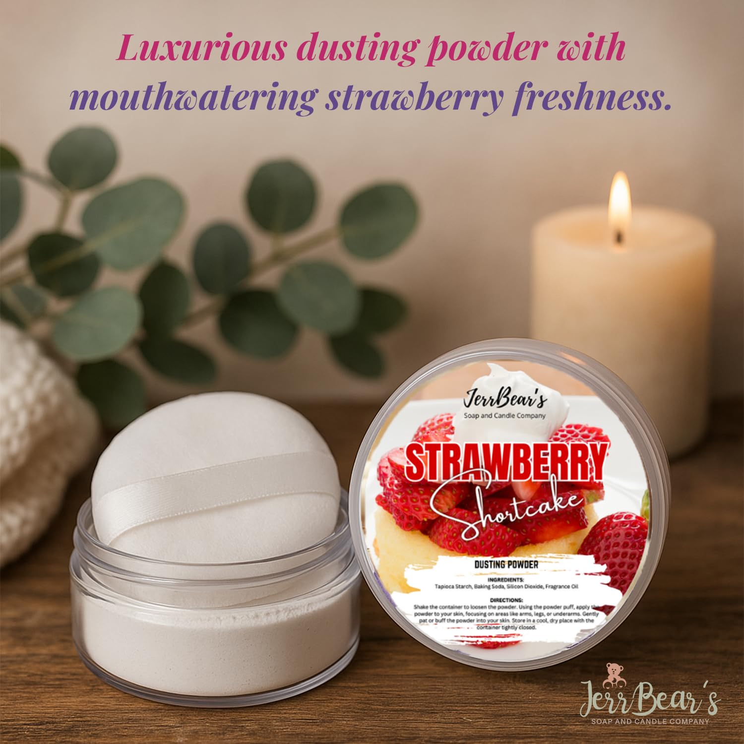 Strawberry Shortcake Dusting Powder, Talc Free Body Formula for Women, Soft Scented Skin Care, Gentle Powder for Daily Freshness, (4oz Jar)