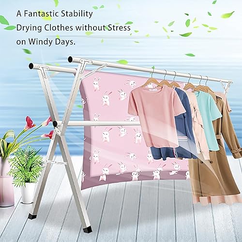 Miniatura 4 de Clothes Drying Rack - Stainless Steel Laundry Drying Rack with Extendable Rods, Lightweight Foldable Standing Clothes Dryer for Indoor, Outdoor,