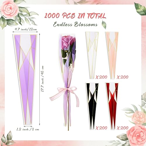Miniatura 2 de Kosiz 1000 bolsas para ramo de flores individuales, bolsas de plástico para embalaje de flores, bolsas de embalaje de rosas para floristería,