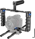 NEEWER Caméra Vidéo Cage Film Making Kit, alliage d'aluminium avec poignée supérieure, double poignée, deux 15mm Rods, Compatible avec Canon Sony Fujifilm Nikon DSLR Caméra et caméscope (noir + Bleu)