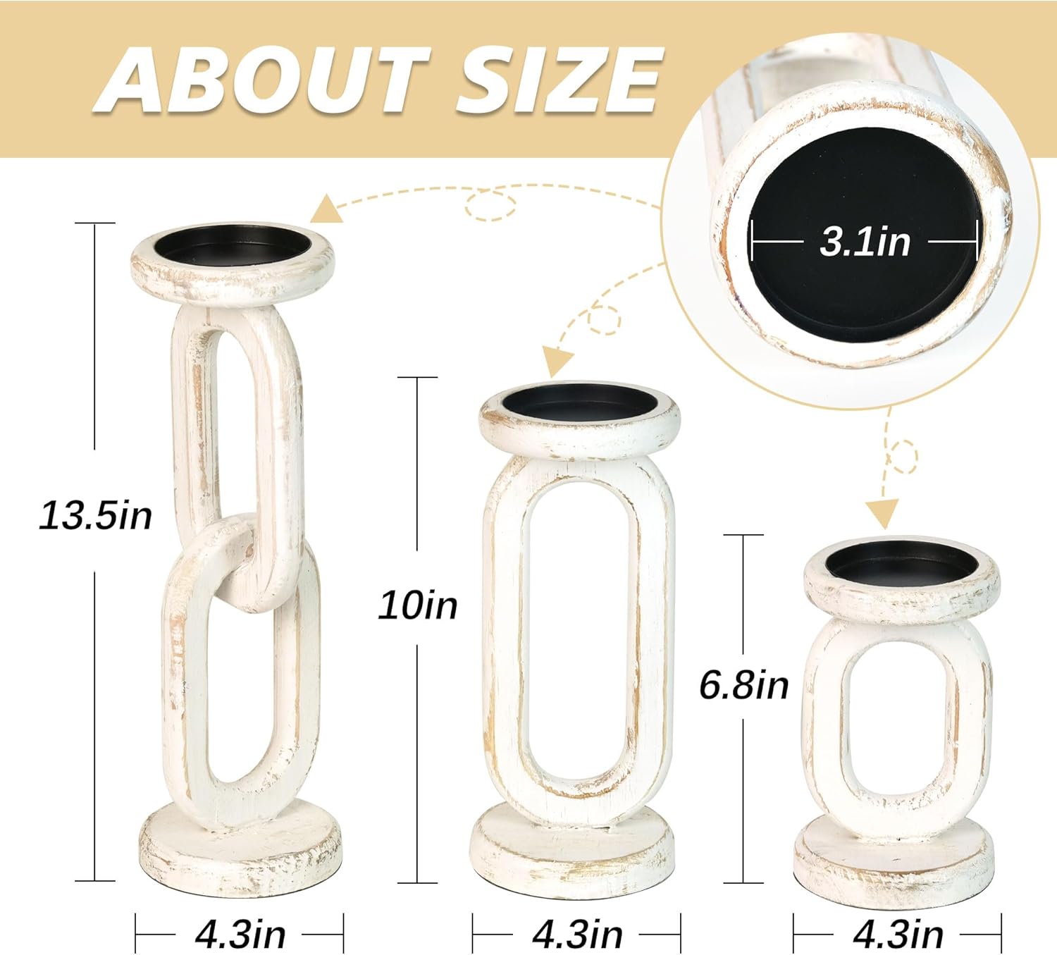 Wood Candle Holders for Pillar Candles Rustic Pillar Candlestick Stands Set of 3