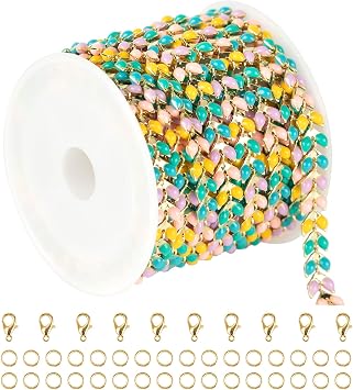 YOUBEIYEE 9.8 Feet Mixed Color Enamel Arrow Chain for Jewelry Making Rainbow Oil Drip Brass Chain Gold Plated Necklace Bracelet DIY Jewelry Chains Bulk with Lobster Clasps and Jump Rings