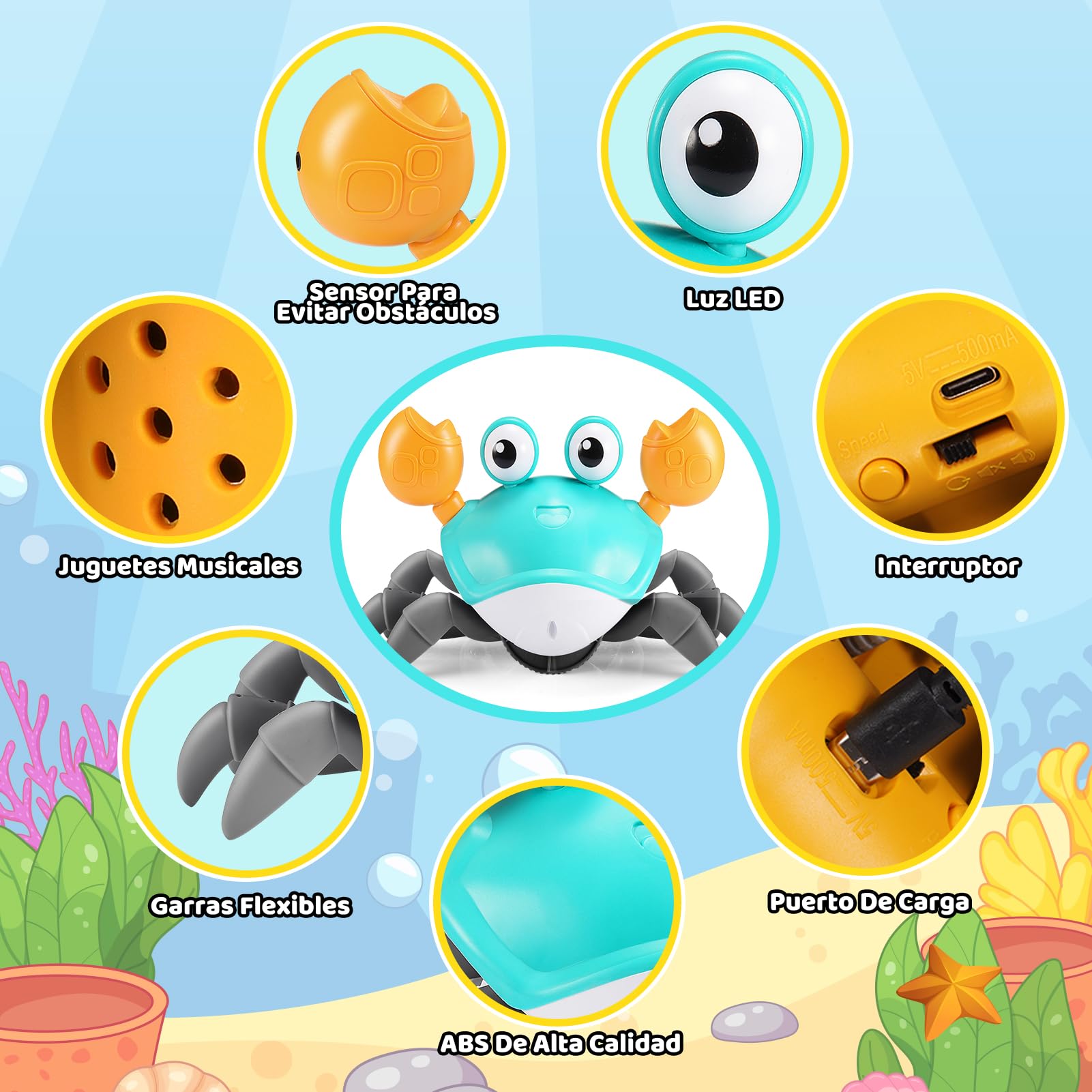 iKidiki Cangrejo Juguete Bebe, Juguetes Niños 1 2 3 4 Años Cangrejo Tummy Time Bebe Regalo Niño 1-4 Años Juguetes para Bebes de 6 a 12 Meses Regalos Cumpleaños Niños Juegos Educativos Niños 1-4 Años — view 6