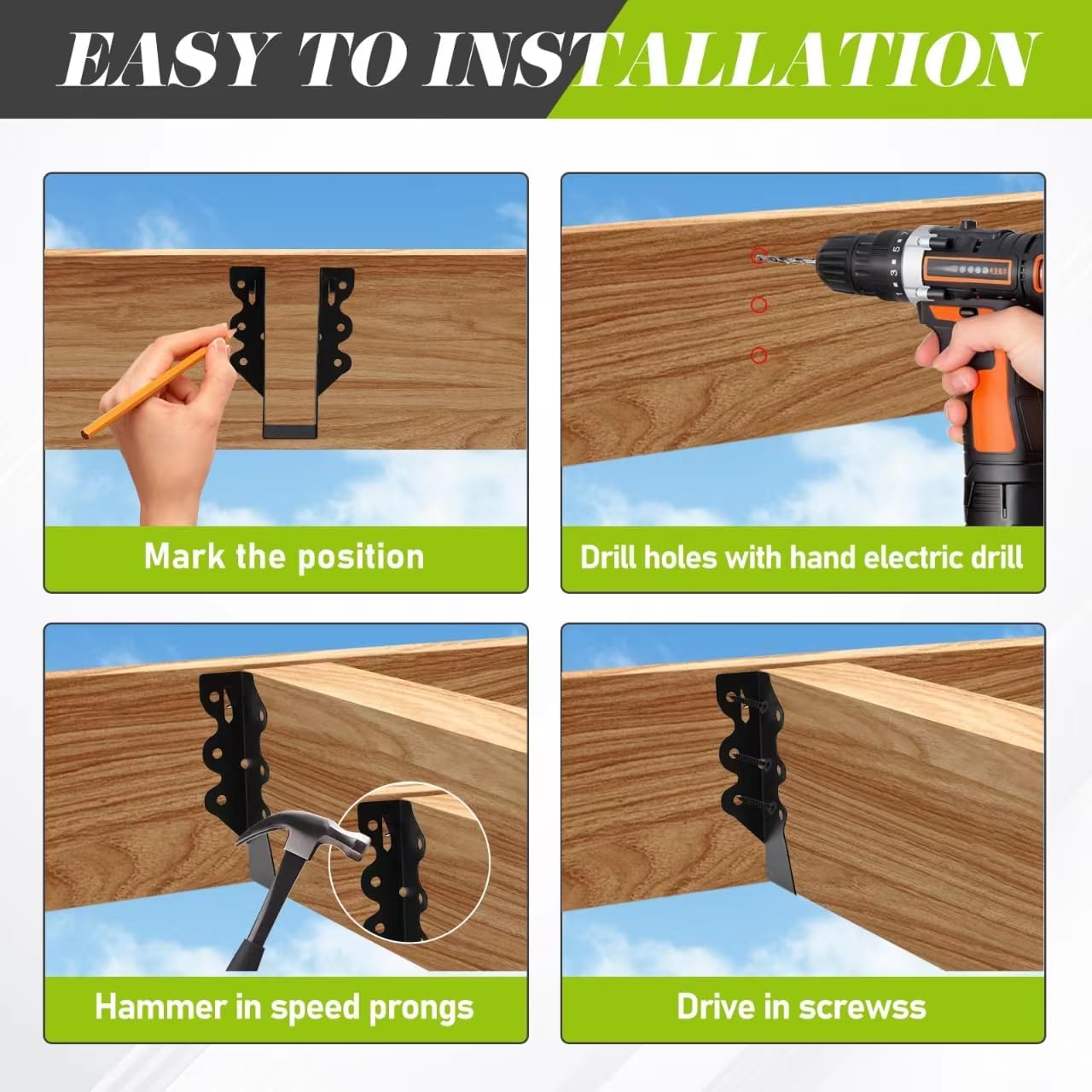 2x6 Joist Hanger,16 Pack 20 Gauge Q235B Steel Face Mount Joist Hangers,Hurricane Ties for Rafters, Black Powder Coating Rafter Ties Brackets