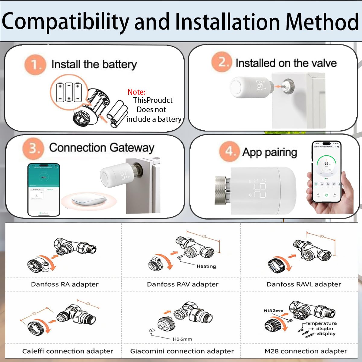 Termostato intelligente intelligente per riscaldamento termosifone per controllo smart home, programmabile, risparmio sui costi di riscaldamento, compatibile con Google Home, app Tuya e Alexa