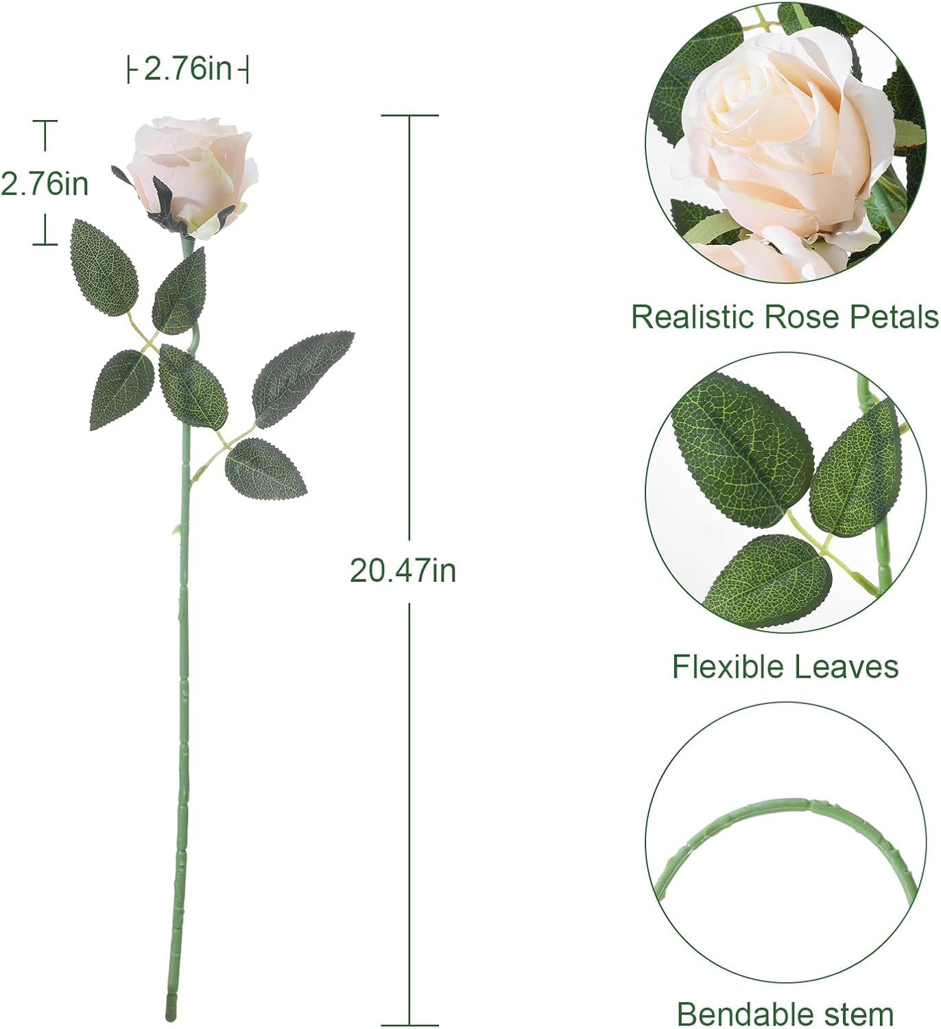 12pcs Cream White Roses Artificial Flowers – Realistic Silk Velvet Fake Flowers with Long Stems for Valentines Day Wedding Bouquets Home Decor Party Centrepieces & DIY Floral Arrangements