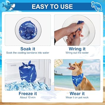 BEAUTYZOO Dog Cooling Bandana 4 Pack, Adjustable Breathable Summer Dog Bandanas Ice Scarf for Small Medium Large Pets, Instant Chill Kerchief Heat Relief