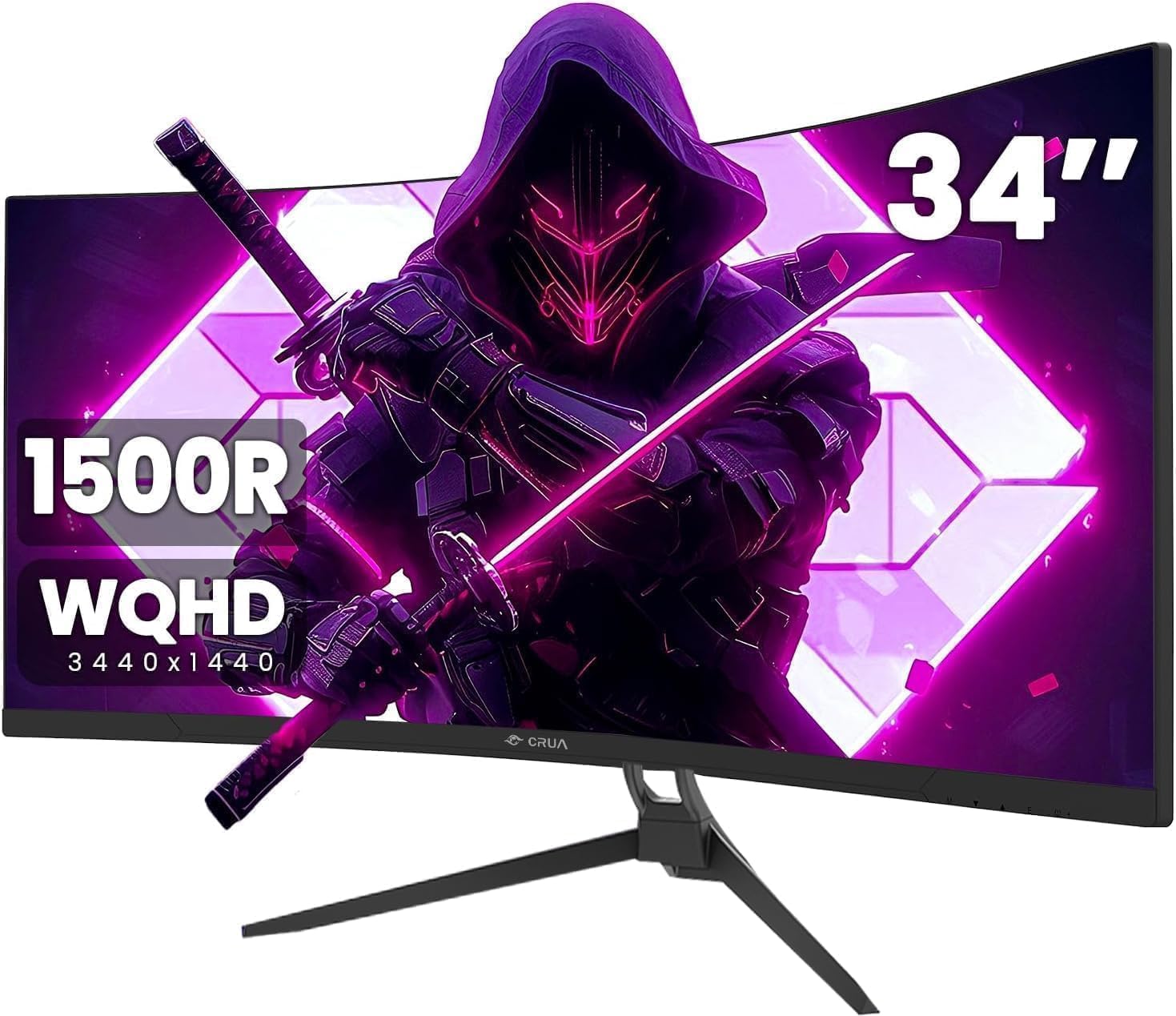 CRUA 34 Inch Ultrawide Gaming Monitor, (3440 x 1440P) 165Hz Curved Monitor, 99% sRGB, Computer Monitor Supports AMD Freesync, Wall Mountable Installs (HDMI, DP) WQHD Monitor for Gaming, Photo Editing – CRUA product photo