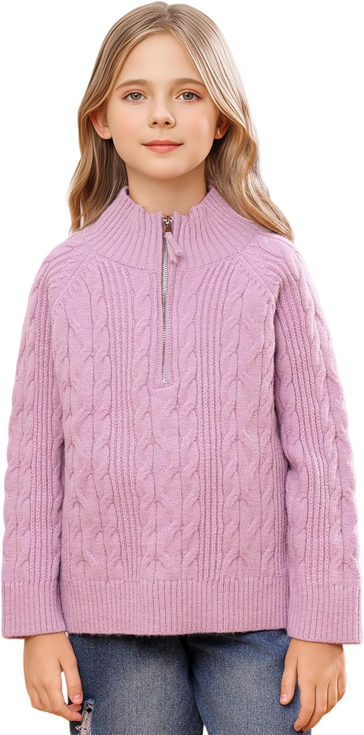 Girls Sweaters Thick Warm Girls Pullover Sweater Long Sleeve Stand Collar Knitted Sweater with Half Zipper 5-15 Years