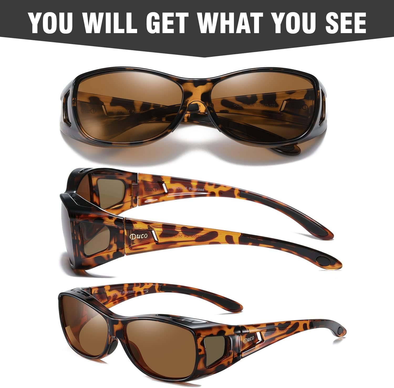 DUCO Polarized Wraparound Fitover Glasses Wear Over Sunglasses for Men Women UV Protection Sun Glasses 8953