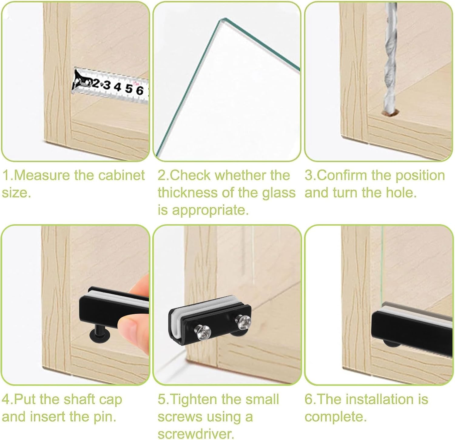 4 Pairs/8Pcs Frameless Glass Door Pivot Hinges Adjustable Cabinet Door Clamp Hinge Fits 3-5mm Free Swinging Glass (Black)