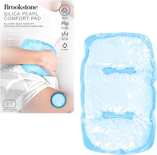 Brookstone Silica Pearl Comfort Pad - Ice Pack with Strap, Silicone Bead Therapy Reduces Puffiness & Swelling, C Section Ice Pack, Gel Heating Pad, Hot or Cold Reusable Soothing & Calming (Blue)