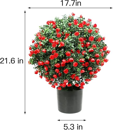 Vista 6 de Sunnyglade Juego de 2 arbustos en maceta de 21.6 pulgadas de alto, resistentes a los rayos UV, para interiores y exteriores, jardín en casa (rojo)