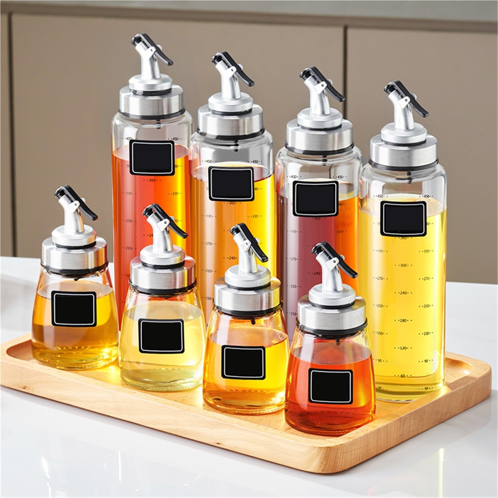oliera Bottiglia for condimenti da cucina, contenitore for olio in vetro, ricaricabile, for salsa di soia e aceto, accessori(300ML)