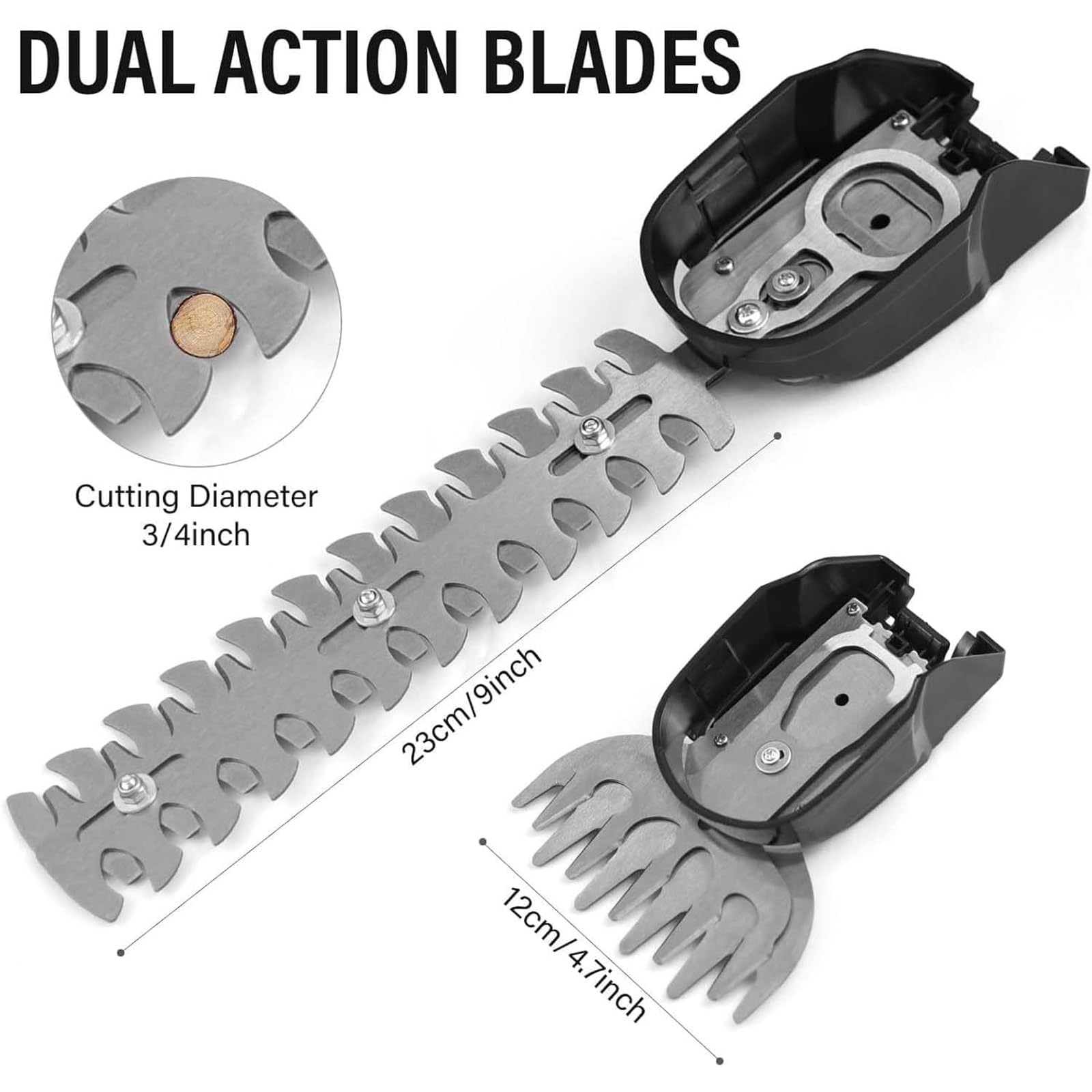 Cortasetos inalámbrico con cabezal giratorio de 90°, cortador de arbustos eléctrico de mano, incluye 2 baterías, ideal para jardín y cuidado del césped, diseño ligero