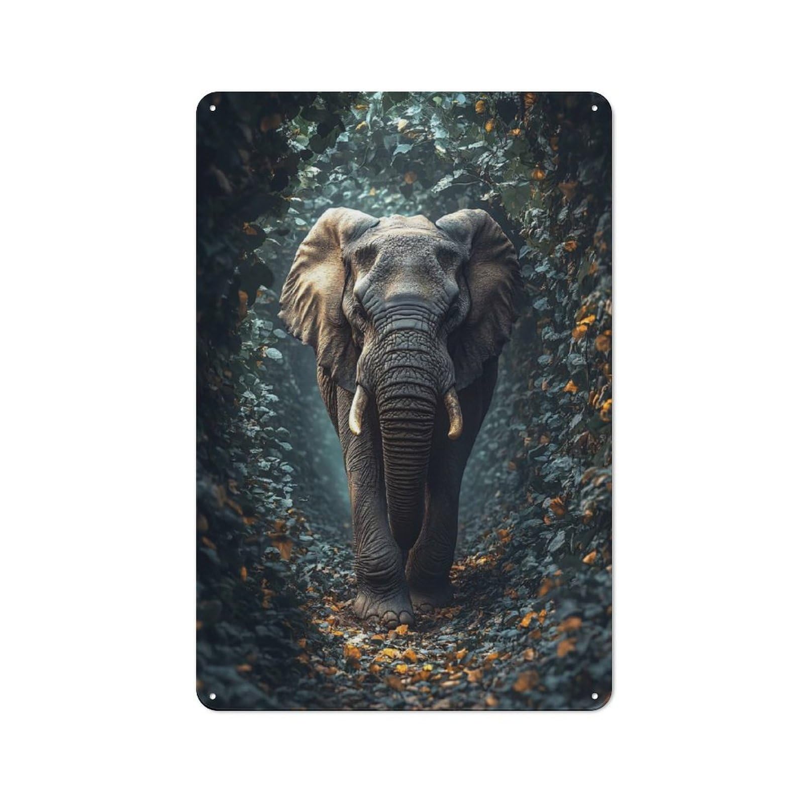 Junmoney Style-22 Shop Front Style Elephant In A Lush Forest Path Cafe Metal Sign 30X20cm, Bistro Wall Plaque For Tea Room, Shop Wall Or Breakfast Area
