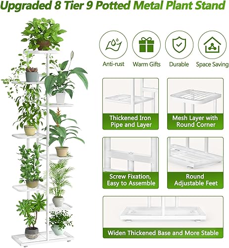 Miniatura 9 de Soporte para plantas de 5 niveles y 6 macetas doradas para interiores y exteriores con herramientas y guantes de jardinería, estante de metal