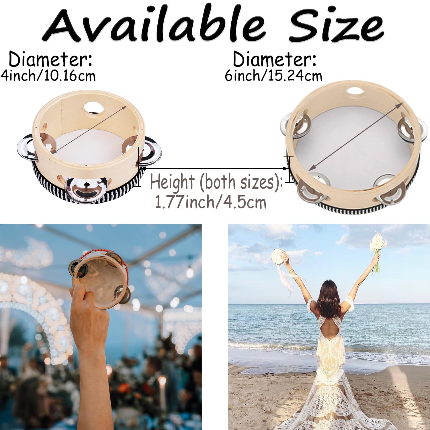 Tamburello da 4 pollici per matrimoni, tamburello mini in metallo a fila singola con sonagli, accessori per la pista da ballo, tamburello a percussione manuale per ospiti, regalo per feste