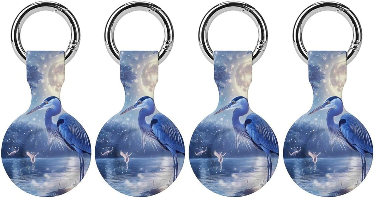 A Blue Heron Moon Funny Cover Compatible with AirTag Case Protector GPS Tracker Holder with Keychain