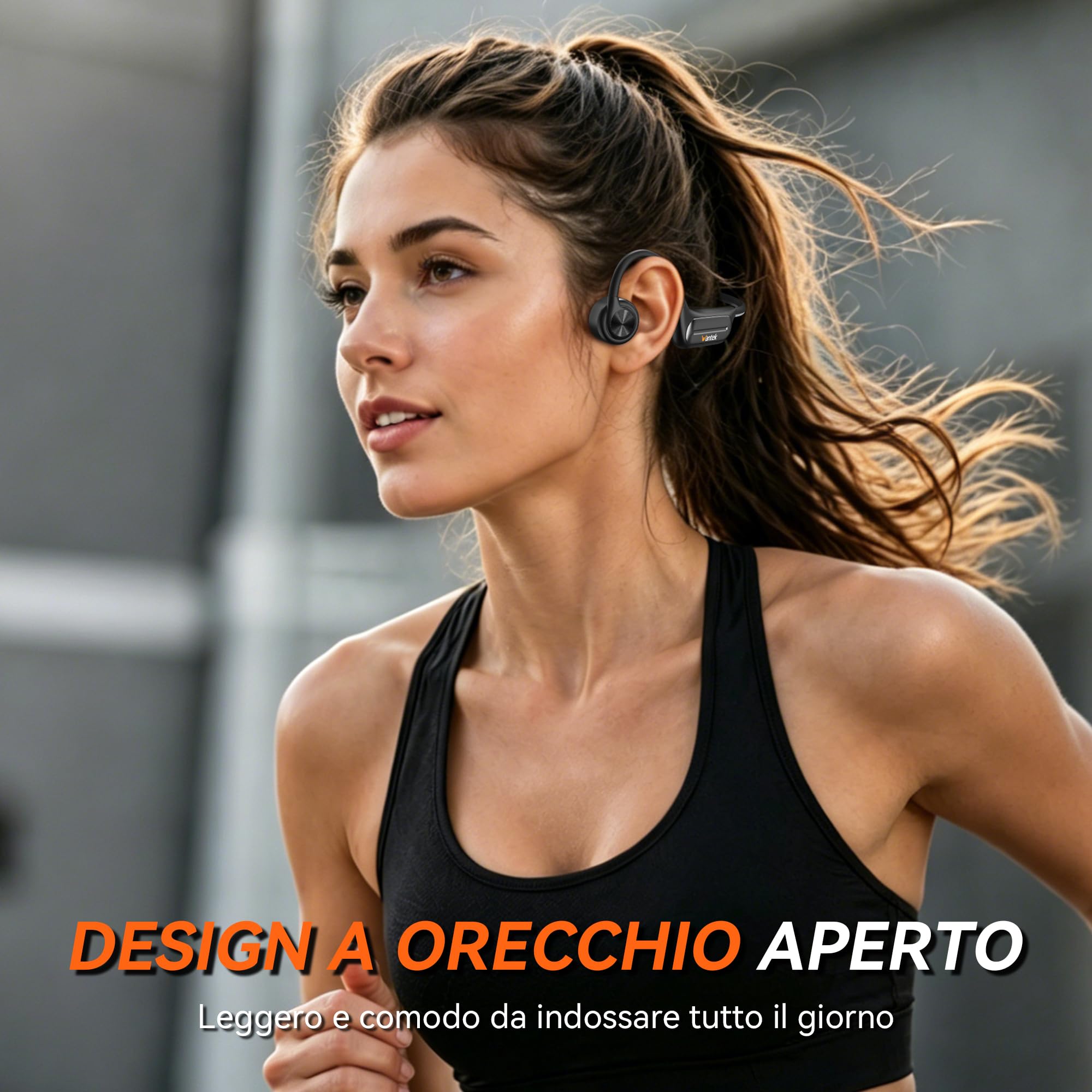 Wantek - Cuffie a conduzione ossea per nuoto IP68 impermeabili, Bluetooth 5.3 a orecchio aperto con lettore MP3 da 32GB, cuffie sportive senza fili per nuoto, corsa, ciclismo, 8 ore di batteria