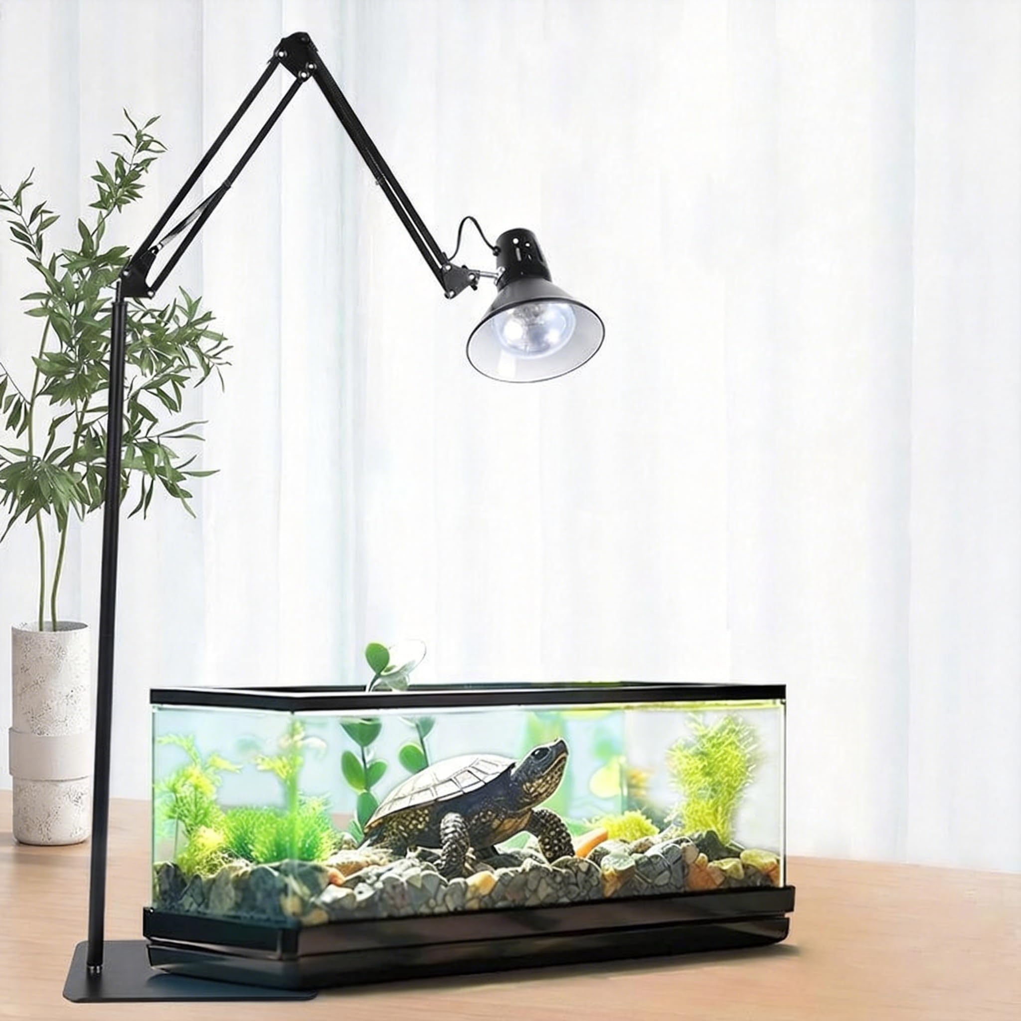 Supporto per Lampada Riscaldante per Rettili con Paralume, 40 - 180 cm Regolabile con Braccio Girevole a 360°, Supporto per Lampada da Terra Compatibile E27 per Tartaruga Acquari Terrari e Piante