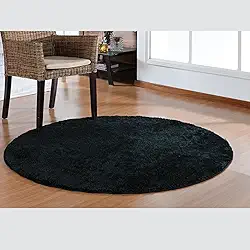 Kit Com Tapete Redondo 1 Metro E 1 Passadeira 50x100 17MM Antiderrapante Toque Macio e Visual Moderno Para Corredor Sala Quarto Escritório Closet (PRETO)