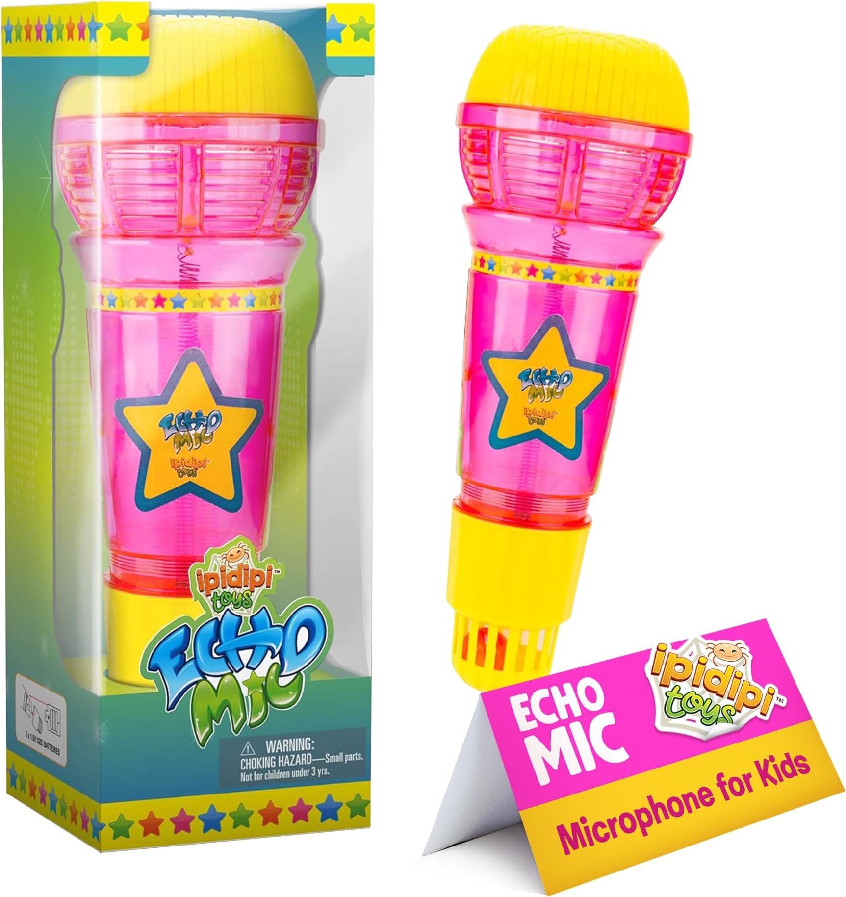 Echo Microphone for Kids - Easter Basket Stuffers, Magic Microphone for Toddlers with Multicolored Flashing Light - Speech Therapy and Retro Gift Mic for Girls (Pink/Yellow)