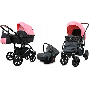 BabyLux 3-in-1 Pushchair Set - Optimal - incl. Baby Carrycot Buggy Sports Seat Car Seat - Car Seat - Pram Set - Combination Pram with Changing Bag Rain Cover etc.
