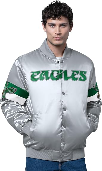 STARTER Mens NFL Triple Option Satin Varsity Vintage Logo Full-Snap Jacket