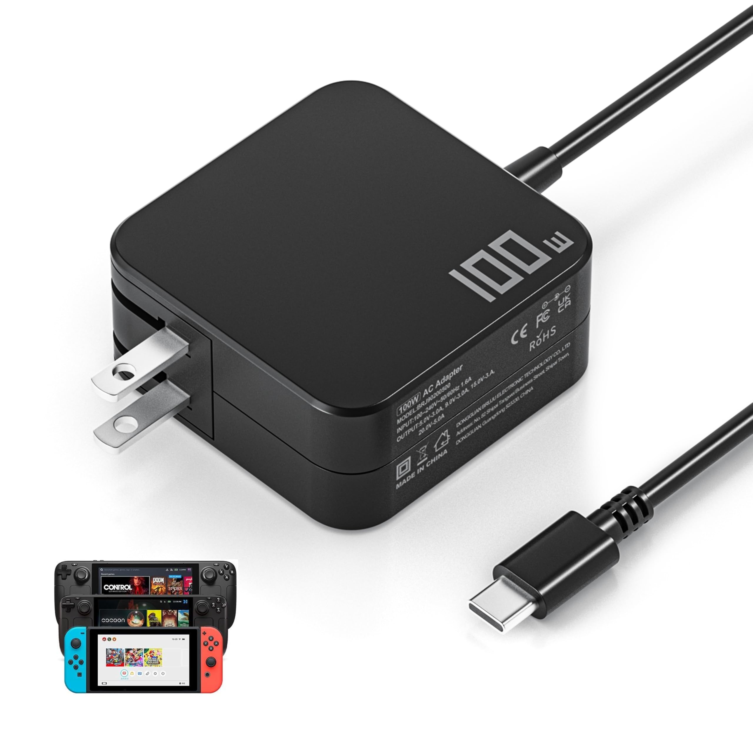 Photo 1 of 100W 65W USB-C Charger for Steam Deck/Steam Deck OLED, ROG Xbox Ally X/ROG Ally X, Switch 2/OLED/Lite, MSI Claw 8/7 AI+/A8 BZ2EM/A1M, R36MAX Retro Console, Legion Go S Type C Power Cord