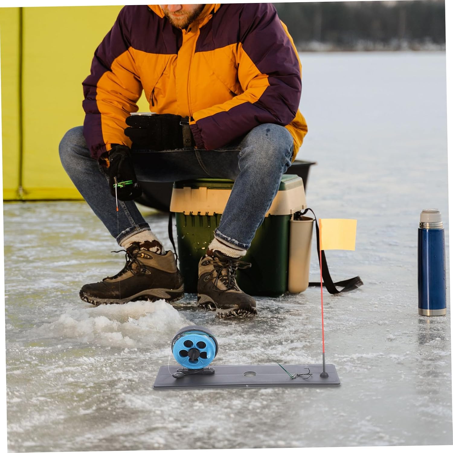 PRETYZOOM Blue Ice Fishing Tip-up Flag, 225mm Foldable ABS Marker image 4