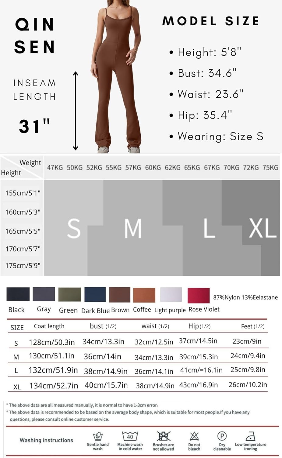 QINSEN Flare Jumpsuits for Women Spaghetti Straps Scoop Neck Bodycon Full Length Casual Unitard Playsuit - Image 7