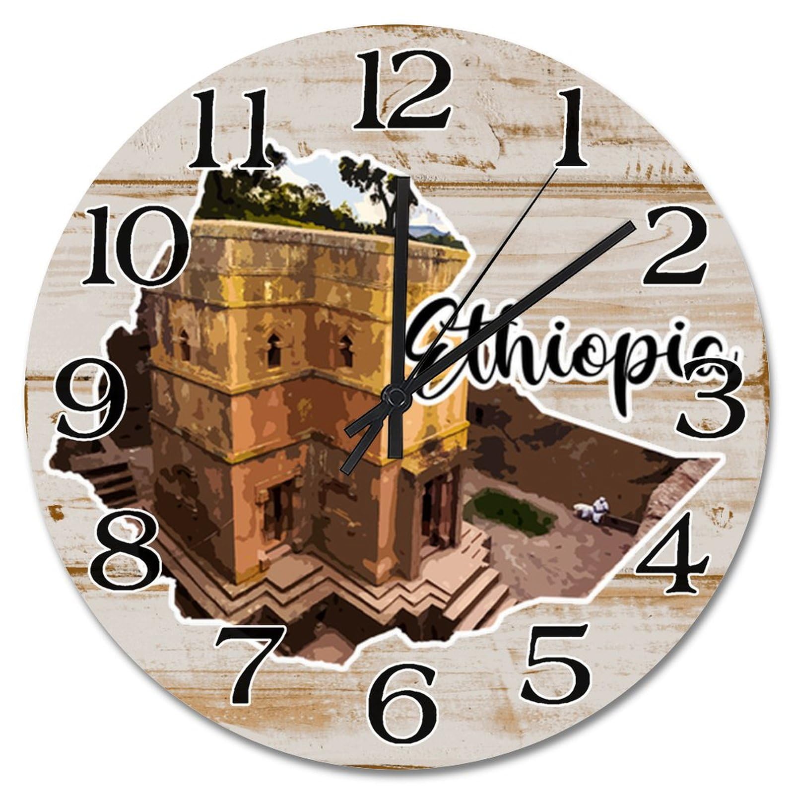 Horloge murale Éthiopie silencieuse de voyage à suspendre 38cm