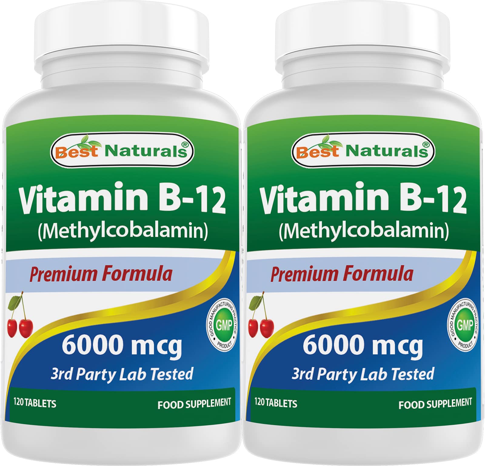 Best Naturals Vitamin B-12 as Methylcobalamin (Methyl B12), 6000 mcg 120 Sublingual Tablets (120 Count (Pack of 2)) Cherry 120 Count (Pack of 2)