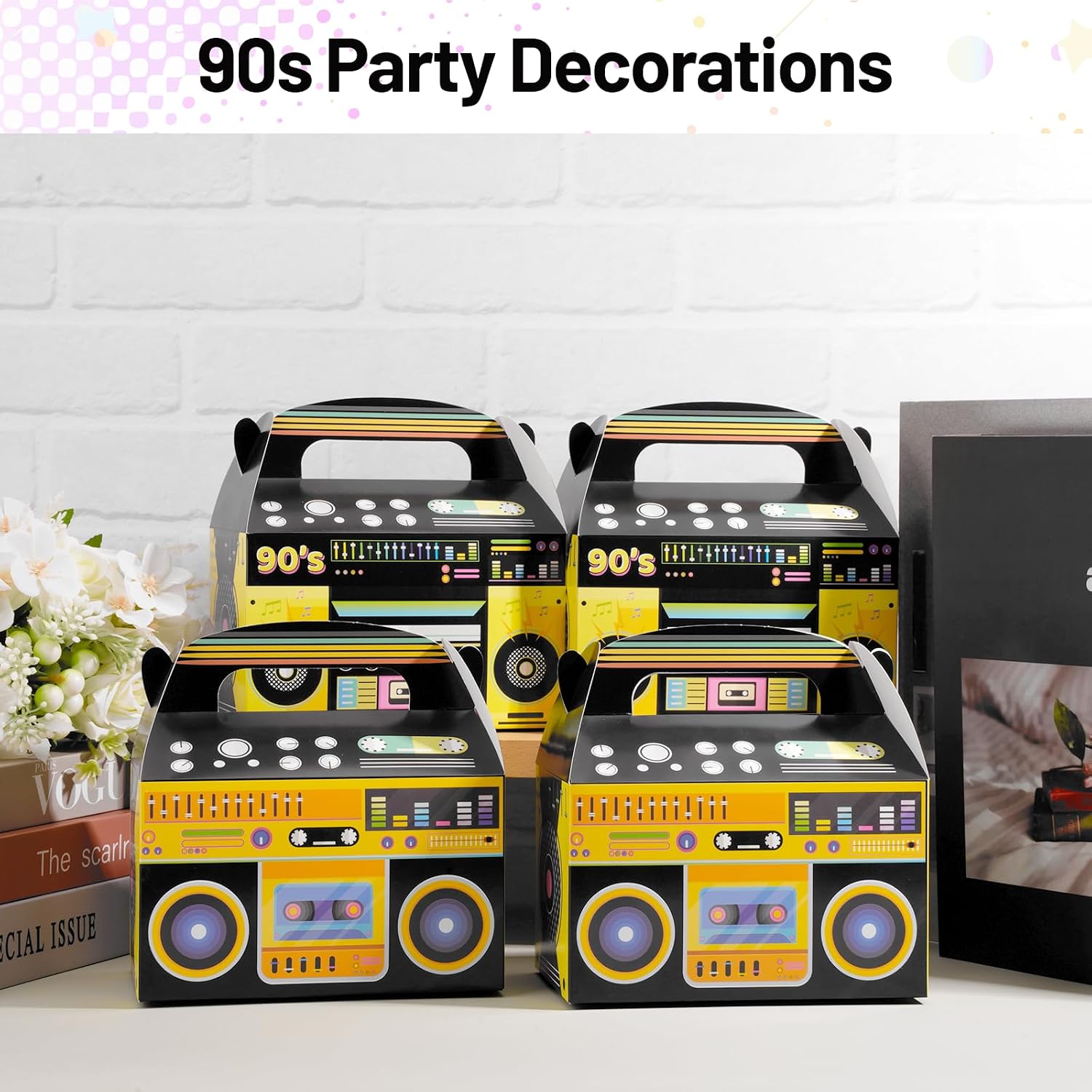 12 Pieces Hip Hop Party Decorations, 80s 90s Party Decorations, Novelty Favor Boxes Boombox Prop Radio Gift Box Candy Snack Goodie Bags Table Centerpieces Decor for Retro 1980s Theme Hip Hop Favors image 3