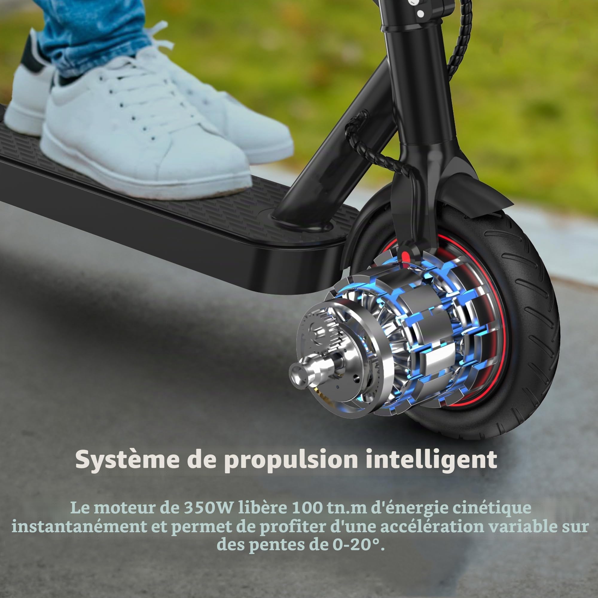 iScooter Trottinette électrique Pliable 8,5" pour Adolescents et Adultes, Moteur de 350, autonomie 30 km, Max 25 km/h, Charge 100 kg, freinage Double, 3 Modes d'élocité, déplacements Quotidiens