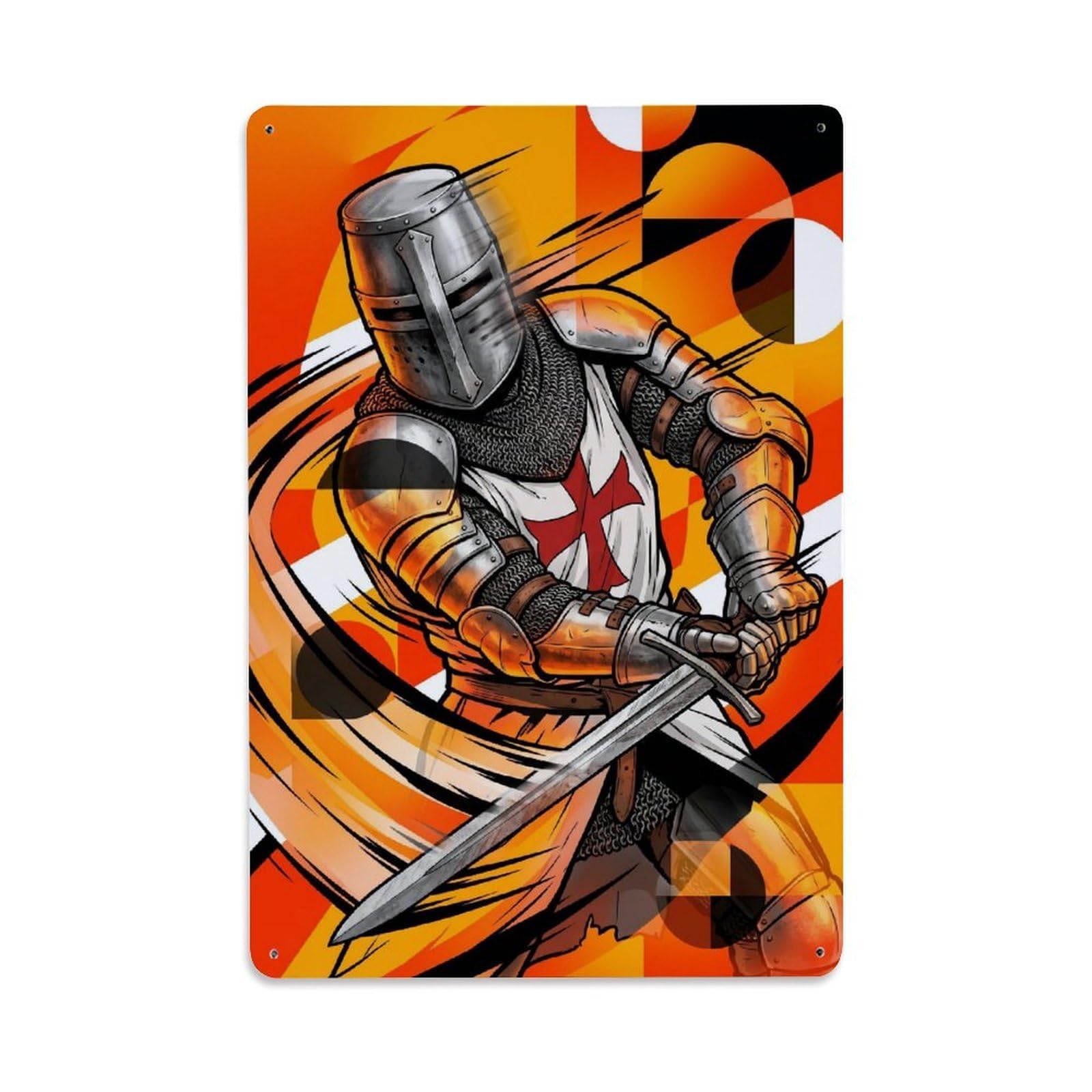 Olhnbad Style Sword Fighter Knight Templar Medieval Armour Abstract Metal Tin Sign