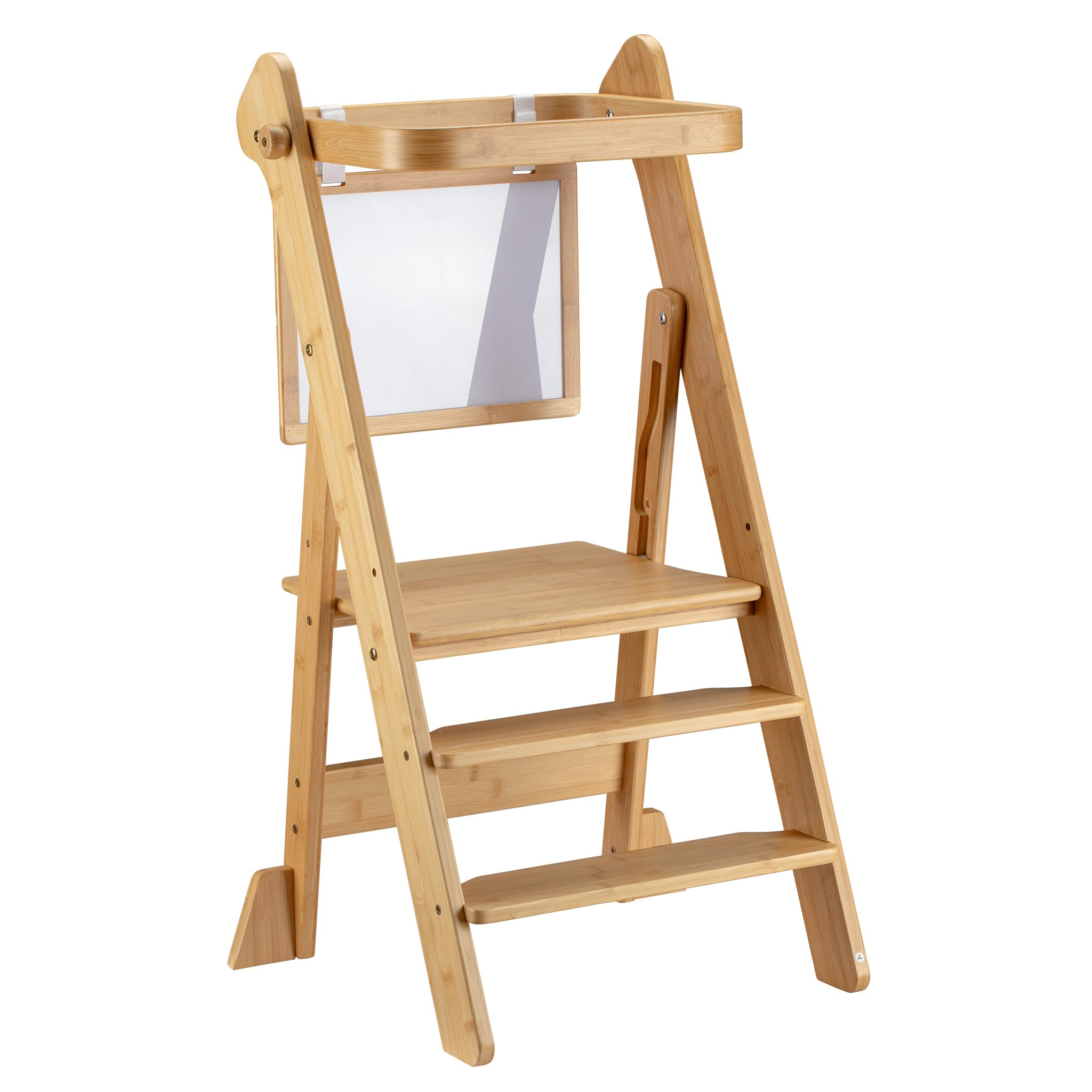 Wiltec Chaise pour Enfant Tour d'apprentissage Pliable 43 x 48 x 91 cm en Bambou, réglable en Hauteur, pour Enfants, Tour Debout avec Garde-Corps