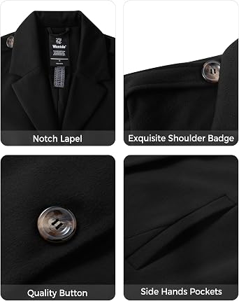 wantdo Women's Wool Coat Plus Size Single-Breasted Peacoat Womens Coat