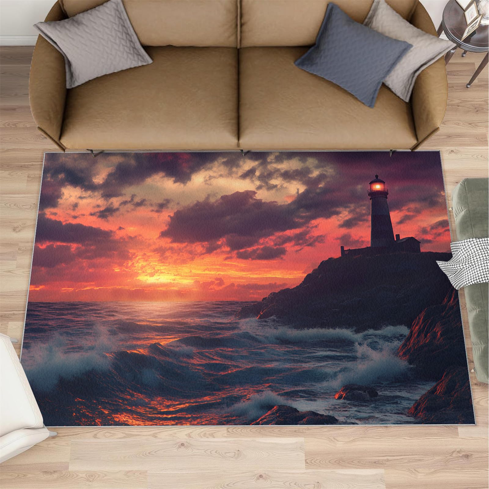 ラグ・カーペット lighthouse Seascape rug blanket Amazon.com: Nautical Rugs for Living Room - 4x6 Rug, Lighthouse