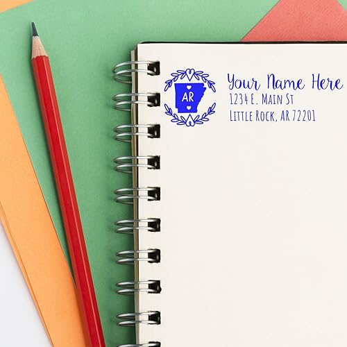 Miniatura 128 de State Love - Sello de dirección autoentintado para Texas, caja rosa, púrpura o negra, impresiones limpias y nítidas, diseño rectangular, tamaño 7/8