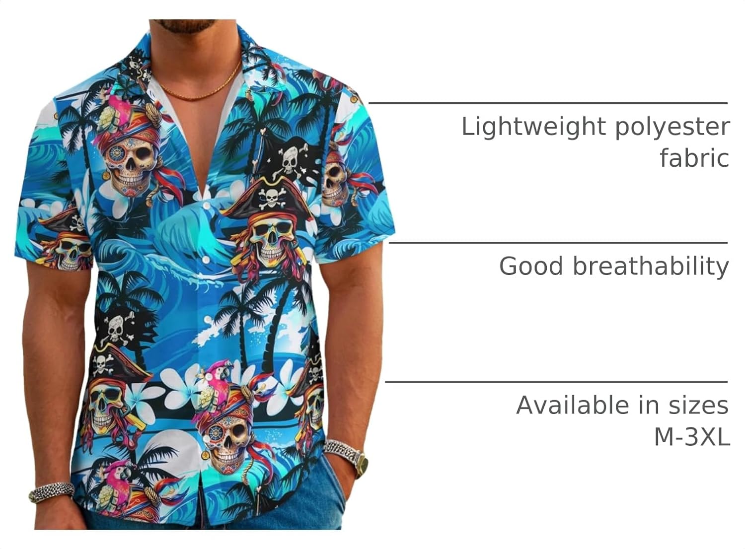 THE PIRATE KING Funny Pirate Hawaiian Shirt Men's Aloha Shirt Summer Beach Vacation Short Sleeve Casual Button Down Shirt image 4