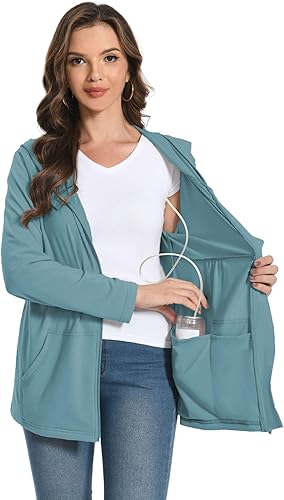 Meuponc Chaqueta de mastectomía Hoddies con bolsillos de drenaje para mujer después de la cirugía, imprescindible para recuperación después de la