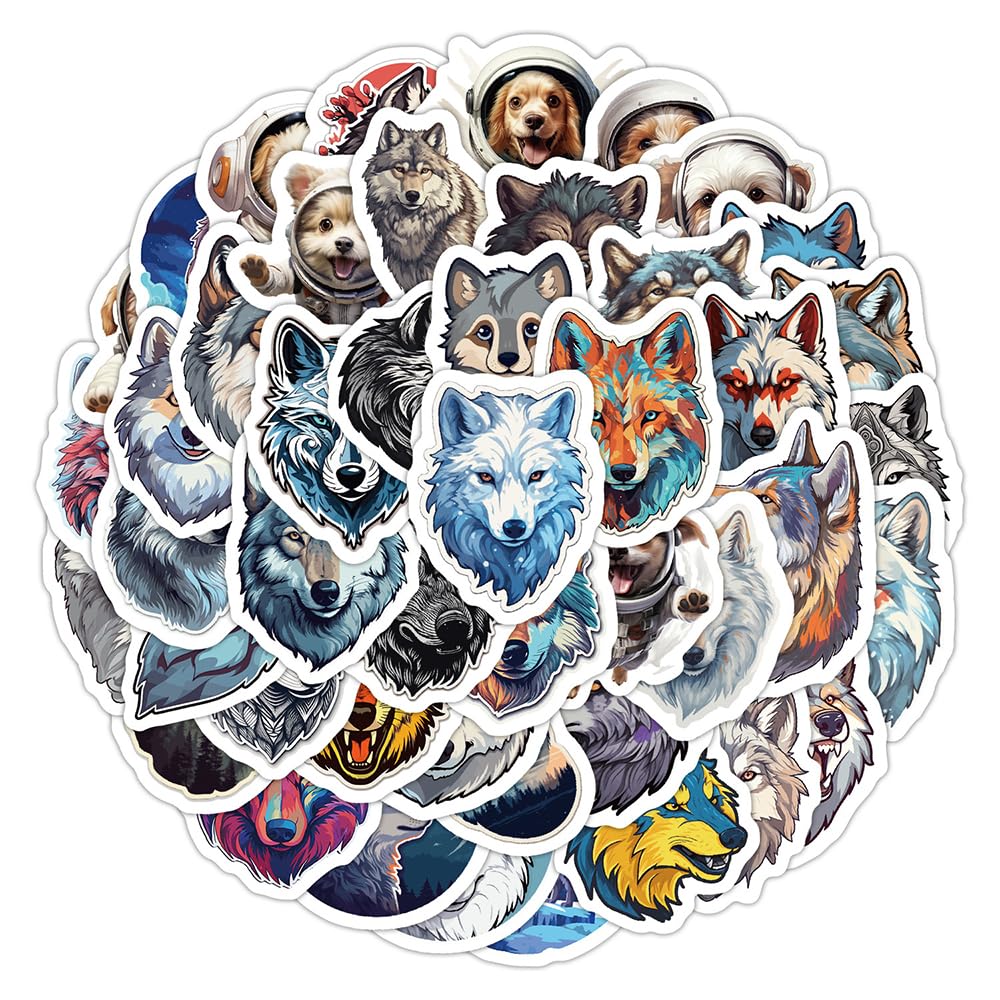 Wolf Stickers for Kids Girls Teens Boys, Cool Vinyl Cartoon Waterproof Stickers for Laptop Flasks Water Bottle Tablet Scrapbook Cup Bike Phone Car Notebook, Trendy Animals Decals Pack[Wolf-50Pcs]