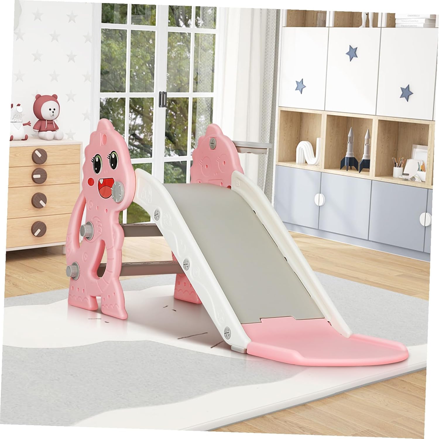 Foldable Indoor Slide for Age Lightweight Playset with Basketball Hoop Colorful Design for Safe Fun Easy Assembly for Home and Outdoor Use