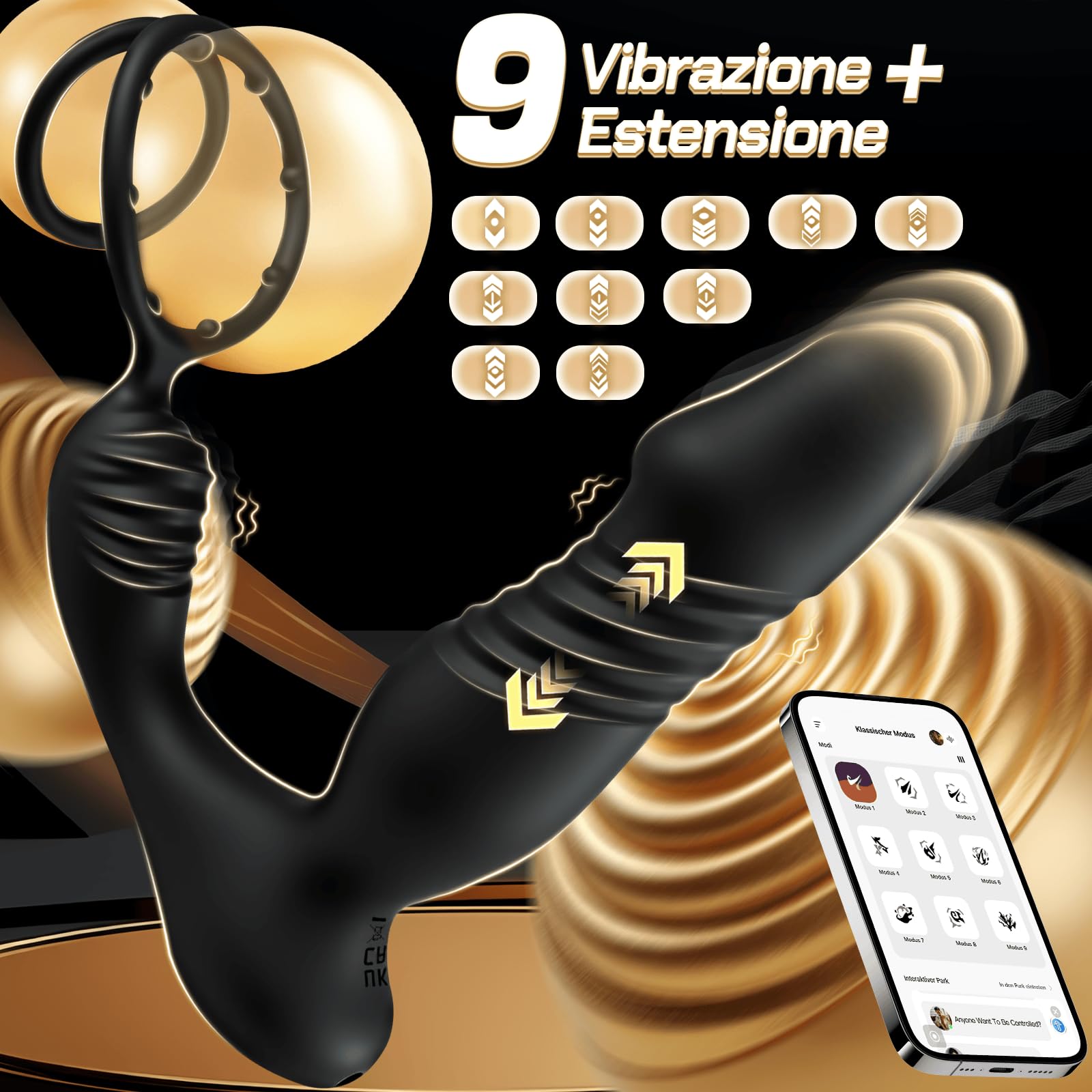 Vibratori Anali per Uomo Stimolatore Prostata Uomini Massaggio Prostata con Anello per Pene Anal Plug con 9 Modalità di Spinta e Vibrazione Sex Toys Uomo Anale Vibratore Dildo Anale Controllo APP
